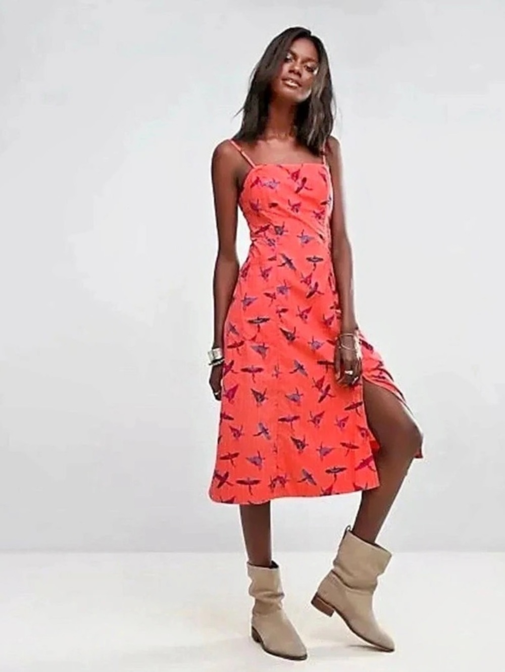 Free People Coral Midi Dress Size 2 Like New